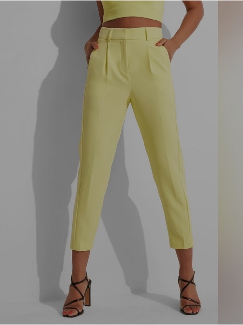 Express Bright Yellow High-Waisted Cropped Trousers - Picture 3 of 8